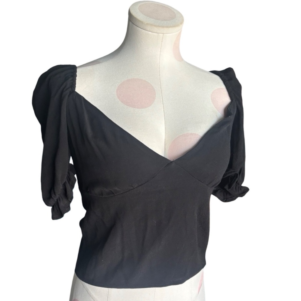 Revolve FLYNN SKYE Wilson Top BLACK CREPE Ruffle crop - small